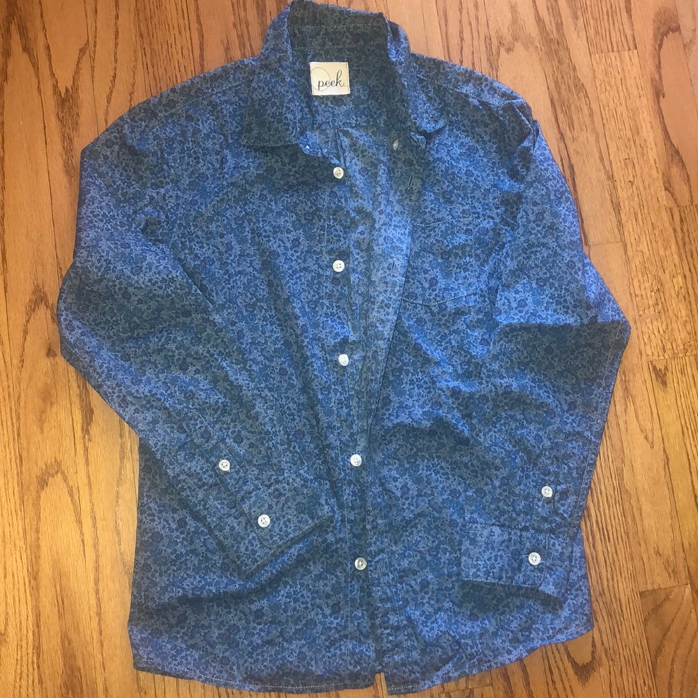 Peek blue flower print button down boy shirt